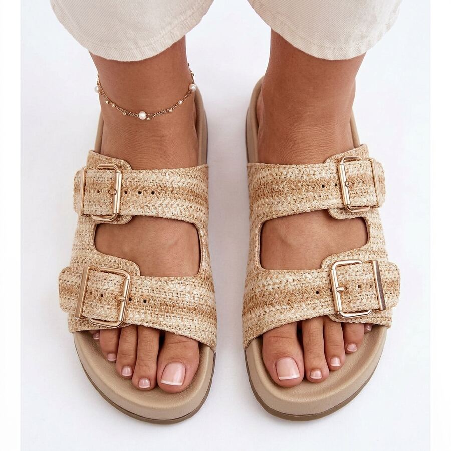 Anika Beige Slides · 2