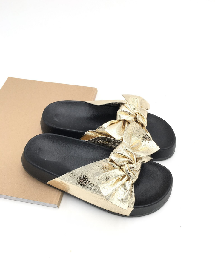 Comfort Bow Gold Slides · 2